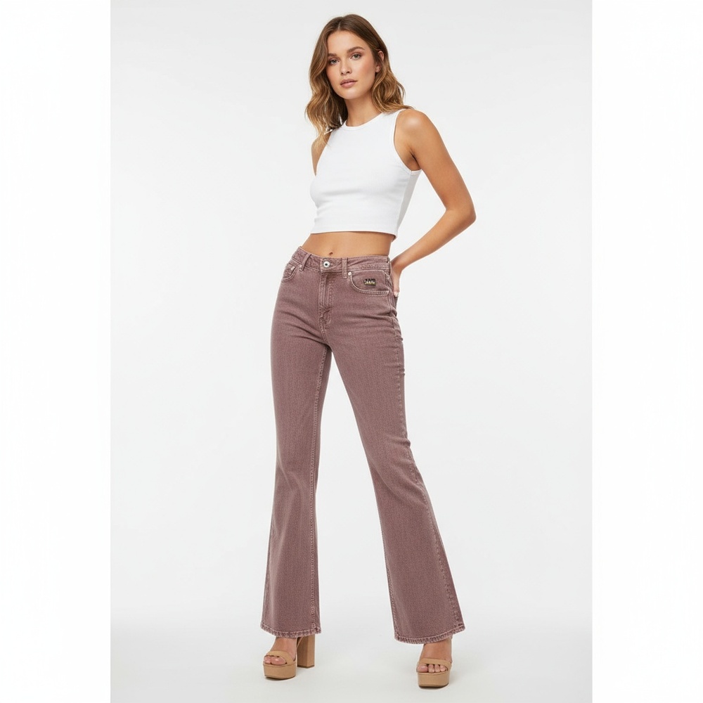 Zara Jeans Womens 2 Washed Mauve Flared High Waisted Five Pocket Retro Bohemian